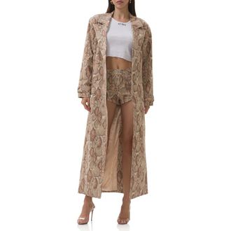 AFRM Earhart Snakeskin Print Trench Coat in Sand Snake at Nordstrom Rack, Size X-Small