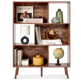 Best Choice Products 3-Tier Mid-Century Modern Wooden Bookcase w/ Removable Back Panels, Offset Pine Legs