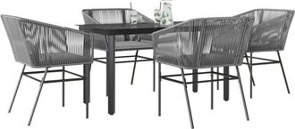 vidaXL Juego Comedor Jard&iacute;n 5 Pzas Cojines Rat&aacute;n Sint&eacute;tico Vidrio Gris Vidaxl