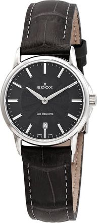 Edox Les Bemonts Black Dial Black Leather Ladies Watch 57001 3 GIN