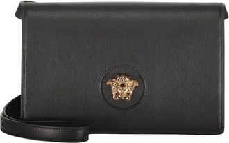 Versace Elegant Black Leather Bag Versatile