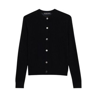Brooks Brothers Pointelle Viscose Crewneck Cardigan - Dames - Vesten - Zwart - M - Truien & Vesten