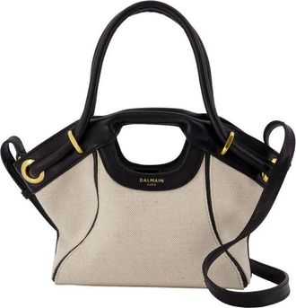 Balmain Colorblock Lambskin Top Handle Bag Beige