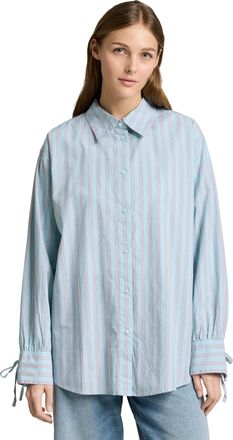 Tom Tailor Denim Klassische Bluse TOM TAILOR DENIM, Damen, Gr. XXL, blau wei&szlig; braun stripe, Web, Obermaterial: 100% Baumwolle, gestreift, oversize normal, ohne Ausschn