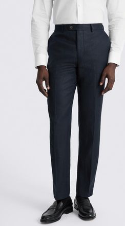 Moss Slim Fit Navy Twill Linen Trousers