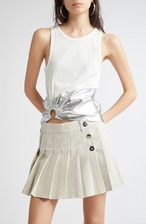 Paco Rabanne Metallic Pierced Hem Rib Tank in White/Silver at Nordstrom, Size X-Small