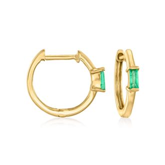 RS Pure by Ross-Simons Emerald Huggie Hoop Earrings in 14kt Yellow Gold