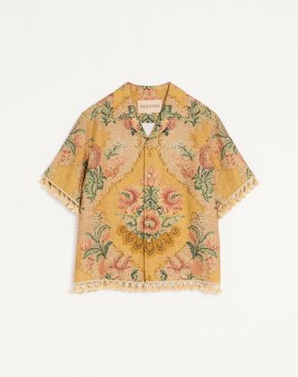 Valentino Camicia Da Bowling Valentino In Lino Con Stampa Apres LHiver Uomo MULTICOLOR 44