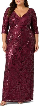 Adrianna Papell Sequin V-Neck Gown in Deep Wine at Nordstrom, Size 14W