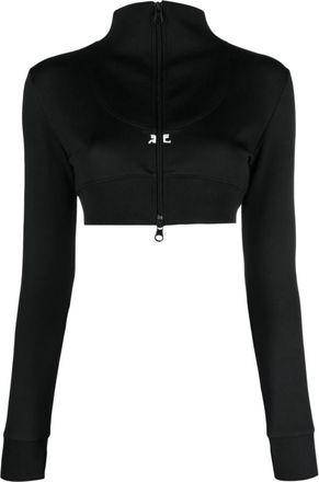 Courr&egrave;ges Black Cropped Zipped Sweatshirt