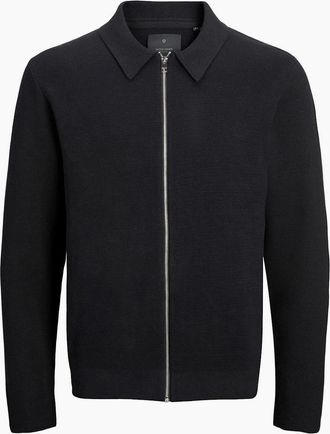 Jack & Jones Mens Stitch Knit Shirt Collar Jacket - Black - Size: 38/Regular