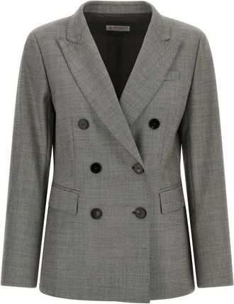Alberto Biani Jassen, Dames, Grijs, XL, Wol, Dubbelrijige Blazer