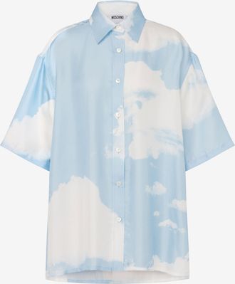 Moschino Camicia in twill di seta Archive Clouds - Blu