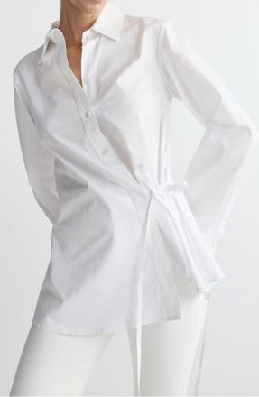 DL1961 Agnes Side Tie Cotton Button-Up Shirt in Cloud at Nordstrom, Size X-Small