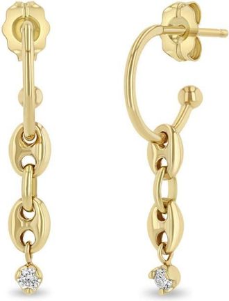 Zo&euml; Chicco 14K Gold & Diamond Huggie Hoop Drop Earrings in Yellow Gold at Nordstrom
