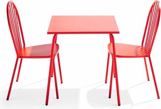 Oviala Mesa de jardín y 2 sillas de acero rojo estilo bistró