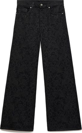 Mango Paisley High Waist Wide Leg Jeans in Black Denim at Nordstrom, Size 10