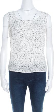 Escada Off White And Black Polka Dotted Silk Sleeveless Top