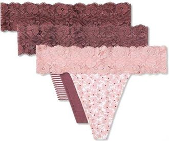 Pact Lace Waist Thong 3-Pack Made With Organic Cotton in Lace Lilies at Nordstrom, Size Xx-Large