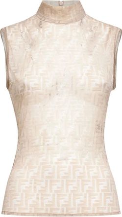 Fendi Sleeveless Tops, female, Beige, XL, High-neck Sleeveless Sheer Top