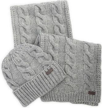 Barbour Jesmond Cable Stitch Scarf & Beanie Set in Mid Grey at Nordstrom