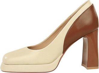 Generic Leather Court Shoes Womens High Heels Shallow Mouth Thick Heels Color Matching Platform Contrast Color Single Shoes Women Size 5 (White, 4.5)