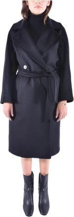 Max Mara Dubbelbreasted wollen jas met sartoriale details - Dames - Jas met riem - Zwart - L - Wol - Jassen