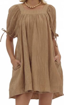 Entro Party Pleated Mini Dress In Light Mocha