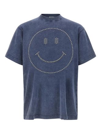 Moschino stud-embellished smiley T-shirt - Blue