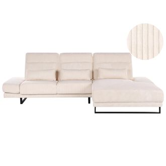 Beliani Sof&aacute; Esquinero Patas De Acero Reposabrazos Y Respaldo Ajustables Muebles De Sal&oacute;n Tapicer&iacute;a De Pana Beige Izquierdo Ikast