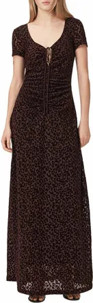 AllSaints Gabby Mesh Maxi Dress in Brown Flock at Nordstrom, Size 12