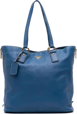 Prada Pre-owned Womens Vitello Daino Side Zip Shopper Tote - Blue Leather - One Size