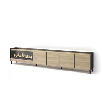 Skraut Home Mueble tv efecto madera roble negro 315x35x61cm chimenea efecto fuego