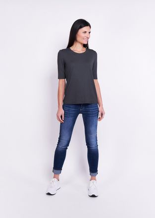 Seidel Moden T-Shirt SEIDEL MODEN, Damen, Gr. 34, grau (schiefer), Jersey, Obermaterial: 95% Viskose, 5% Elasthan, unifarben, Basic, figurumspielend h&uuml;ftlang, Rund