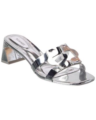 SIMKHAI Monogram Metallic Block Heel Leather Sandal