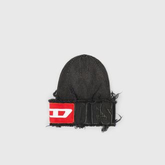 Diesel Denim effect beanie with bold patch detail - Knit caps - Unisex - Black