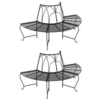 vidaXL Vidaxl - Banco De Jard&iacute;n Semicircular 2 Uds De Acero Negro &Oslash;159