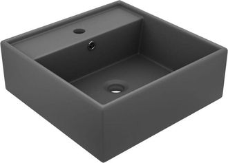 vidaXL Vidaxl - Lavabo lujoso cuadrado rebosadero cerámica gris oscuro 41x41 cm