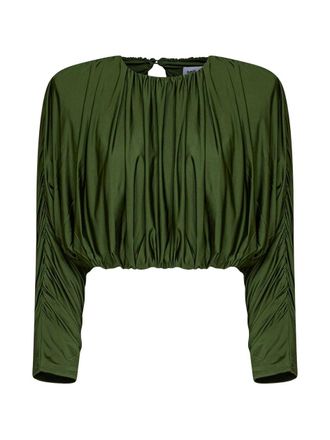 Self Portrait Olive Jersey Gathered Top