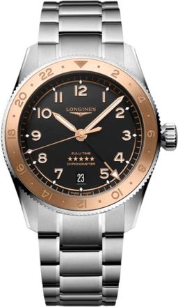 Longines Spirit Zulu Time Automatic GMT Black Dial 18K Gold-Capped Steel Mens Watch L3.803.5.53.6
