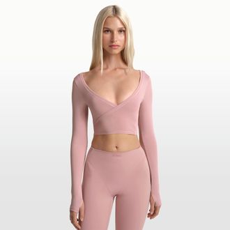 Nike Womens SKIMS Stretch Knit Long-Sleeve Wrap Top in Pink | LSLSL10088W-HIM