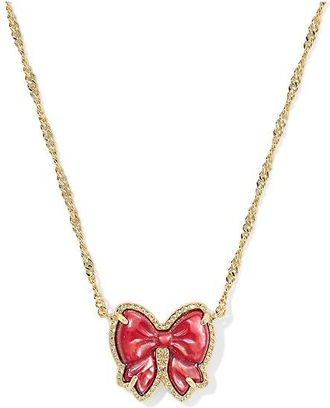 Kendra Scott Haley Bow Short Pendant Womens Necklace Womens Necklace Gold Scarlet Red Mother Of Pearl, Brass