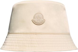 Moncler Moncler Leather Logo Gabardine Bucket Hat, Women, White, Size: L