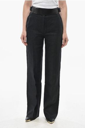 Ferragamo Linen Pants With Leather Detail size 42