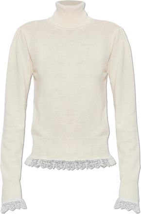 Ganni Turtleneck in Lace Merino - Dames - Coltruien - Beige - XS - Wol - Truien & Vesten