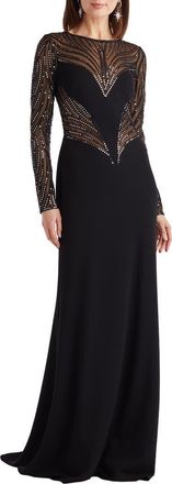 Tadashi Shoji Sequin Mesh Long Sleeve Gown in Black/Silver at Nordstrom, Size 2