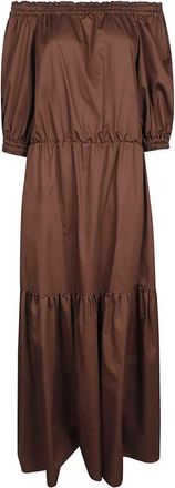 Crida Milano Maxi Jurk - Dames - Maxi kleedjes - Bruin - M/L - Katoen - Kleedjes