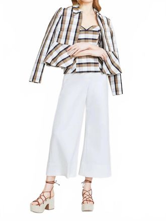 Lela Rose Linen Check Cropped Jacket In Natural Multi