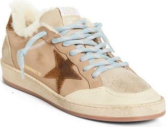 Golden Goose Ball Star Low Top Faux Shearling Lined Sneaker in Beige/Burned Brown at Nordstrom, Size 11Us