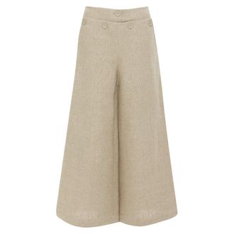 Max Mara Sfalata beige linen button tab waist wide leg crop sailor pants IT38 XS